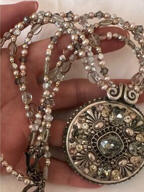 Elegant Multistrand Pendant Necklace - Silver & Blush Pearls